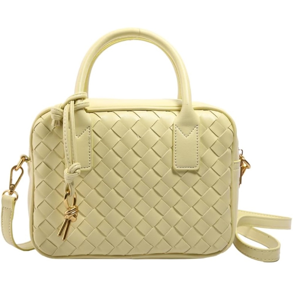 Woven top handle /crossbody leather bag